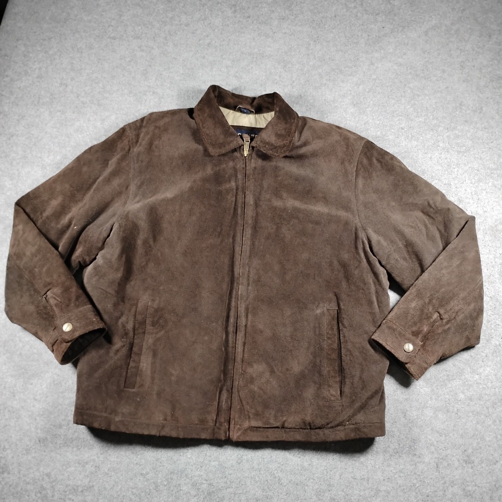 Dockers Mens Brown 100% Pig Suede Leather Full Zip Bomber Harrington Jacket Sz L